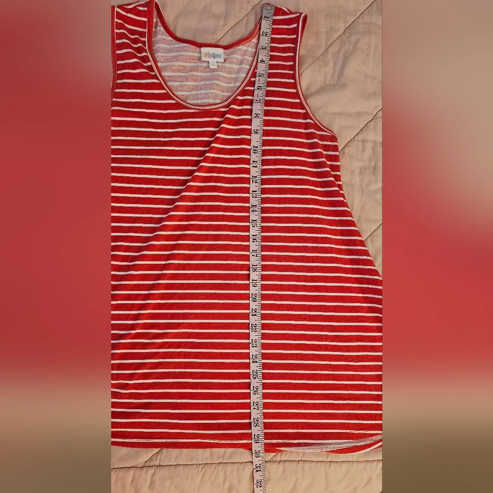 LuLaRoe S Red & White Striped Perfect T Tank Top - Picture 8 of 16